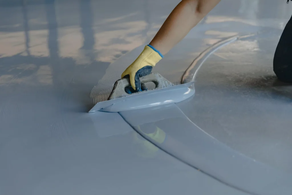 High-gloss epoxy flooring detail