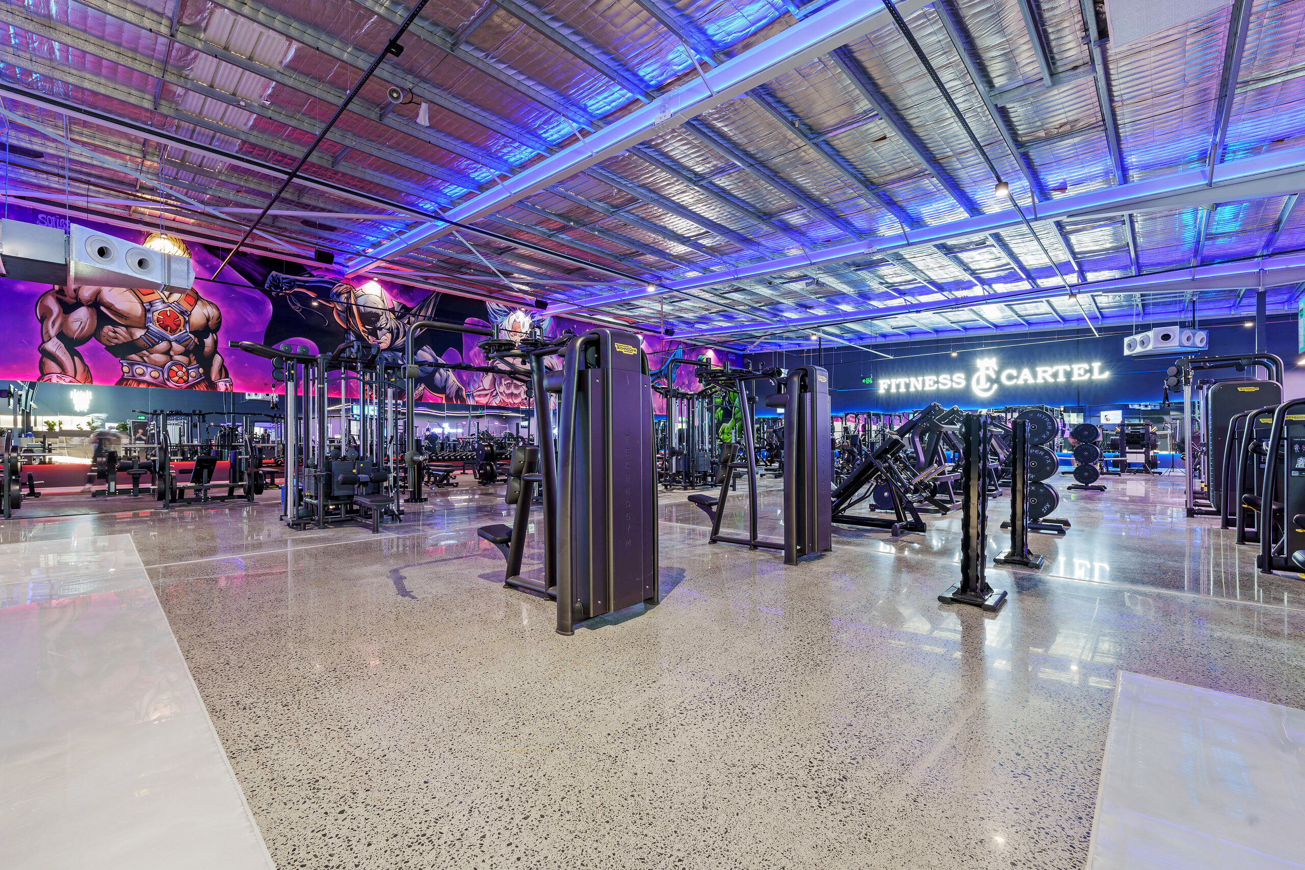 Polished concrete floor in a large gym
